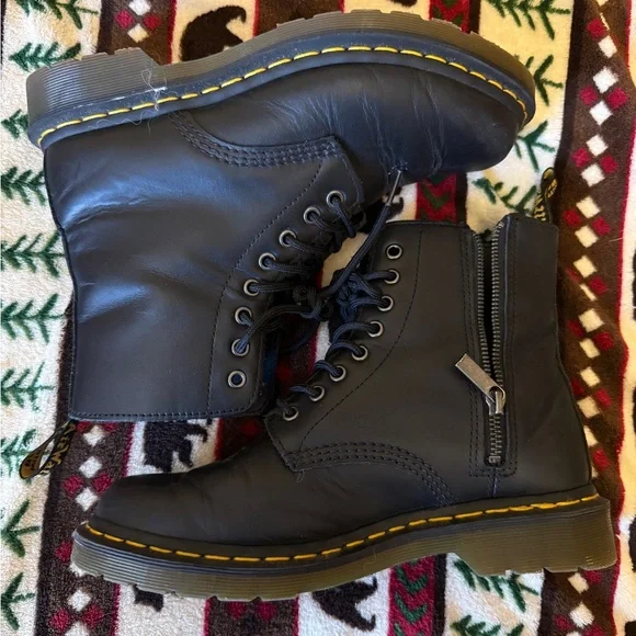 Dr. Martens Black Boots with Yellow Accents - Picture 2 of 5